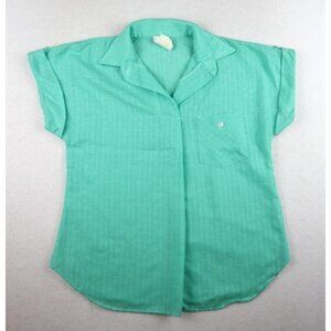 VINTAGE 1970s 70s GREEN SHORT SLEEVE COLLARED TOP - LUCKY GIRL - PRETEEN SIZE 10